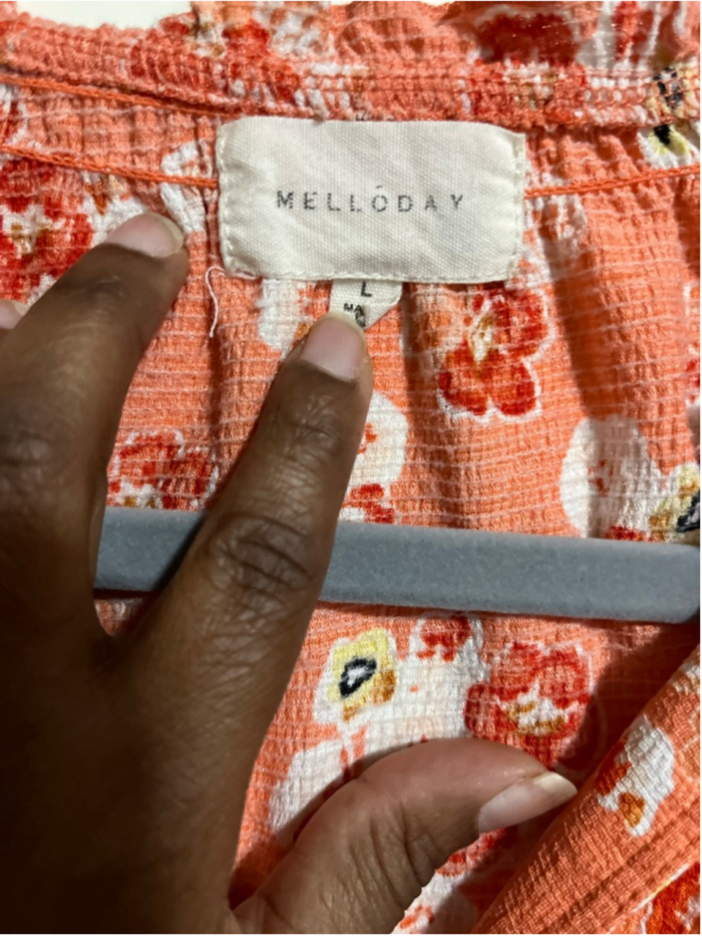 EUC Women's MELLODAY Orange Floral Blouse, Size L - Picture 4 of 9